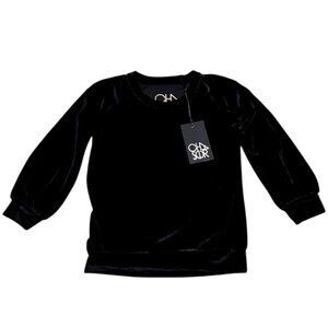 Chaser Girls‎ Size 6 Black Stretch Velvet Blouson Sleeve Raglan Pullover Top NWT